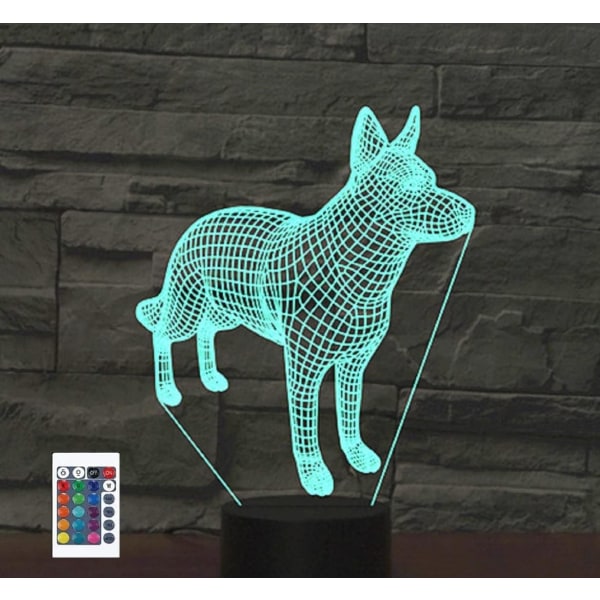 WJ 3D Valp Hund Fjärrkontroll 16 Färg Nattljus Illusion Akryl LED Bordslampa Barn Sovrum Skrivbord Inredning Födelsedagspresenter Leksak för barn