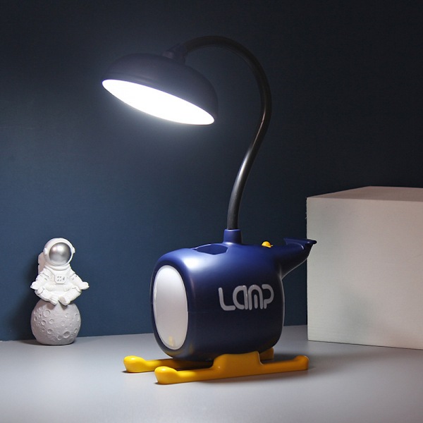 LED-skrivebordslampe for barn, liten skrivebordslampe med USB-ladeport og penneholder, øyevennlig studiebordslampe sovesal soverom lesing (blå)