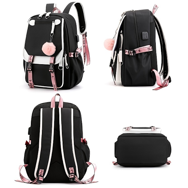 1pc Demon Slayer Anime Hero Prints Nylon Ryggsäck, Stor Kapacitet Flerfunktionell Ryggsäck För Skola, Arbete, Vandring, Shopping, Resor Och Camping Black white