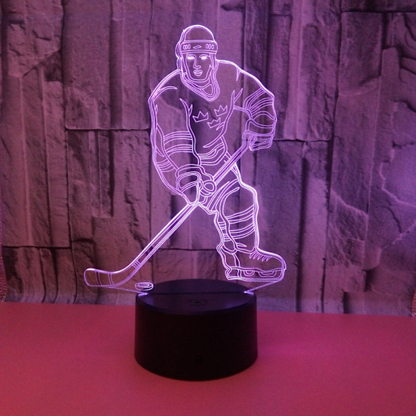 Qinwei 3D nattlys Ishockeyutøver 3D illusjonslampe 16 farger endring med fjernkontroll Beste bursdagsgaver for menn kvinner （Stil U）