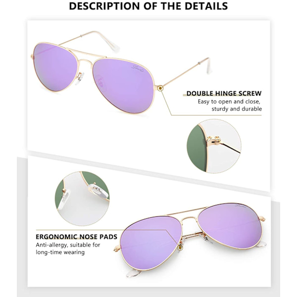 Klassiske Polariserende Aviator Solbriller UV Spejlbelagt Linse Metal Retro Briller (lilla)