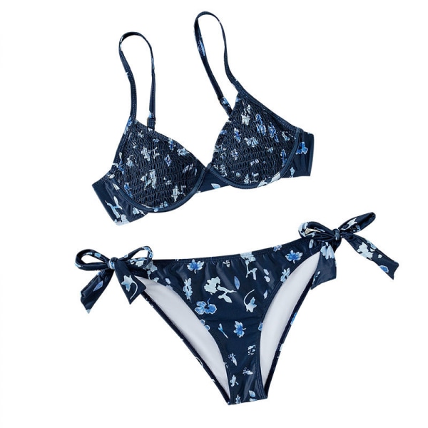 Sexet High Cut String Blomster Bikini Sæt Søde Bøjlebadedragter til Kvinder Push Up 2-delt Badedragter，M