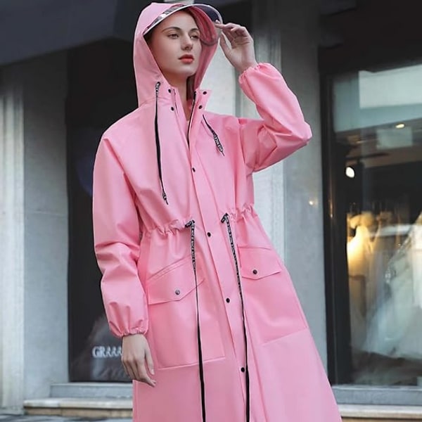 Vattentät poncho för hela kroppen för kraftigt regn, lång regnkappa för damer för cykling, bärbar regnutrustning för vuxna Pink L