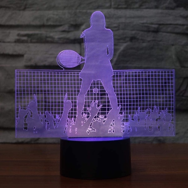 WJ 3D Tennis Fjärrkontroll 16 Färg Nattljus Illusion Akryl LED Bordsängslampa Barn Sovrum Skrivbordsdekor Födelsedagspresenter Leksak för Barn