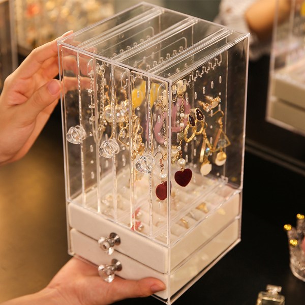 Orgrimmar Acrylic Smycken Förvaringsbox Örhänge Display Stand Organizer Hållare med 3 vertikala lådor (Transparent)