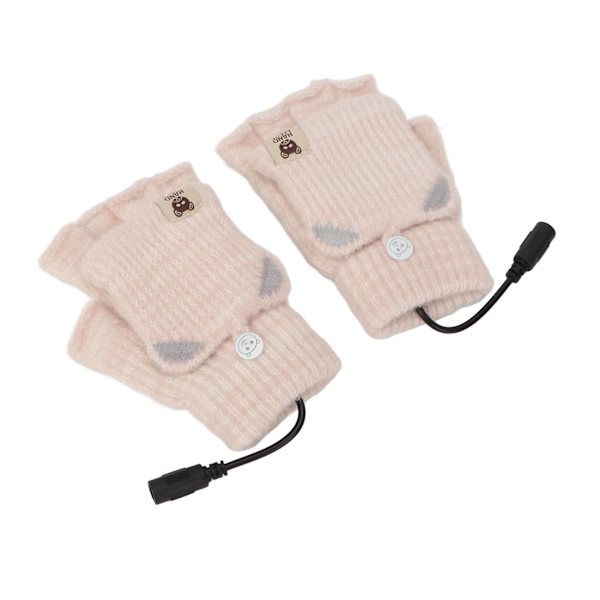 USB-oppvarmede hansker Votter Menn Kvinner Vinter Strikket Fingerless Håndvarmer Oppvarming Hansker for Kontorarbeid Beige