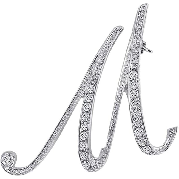 A-Z Initial Letters Brooch For Women,Silver Plated Metal Rhinestone Clear AAA+ Crystal Lapel Pin Brooches（1Pcs）