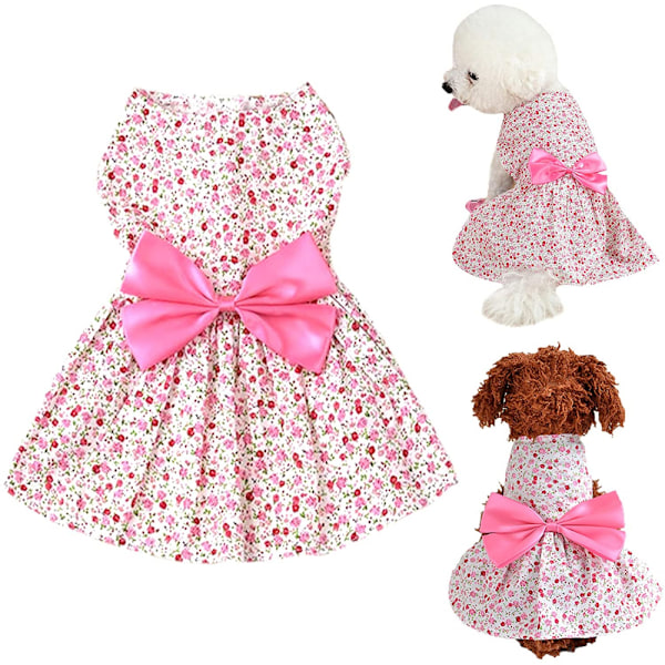 Hunde kjole - Valpe Floral Princess Kjole, Hundekjole Sløyfe Tutu, Tynn Søt Kjæledyr Sommerkjole Kostyme, Hund Blomsterkjole Hundekostyme (M Størrelse)