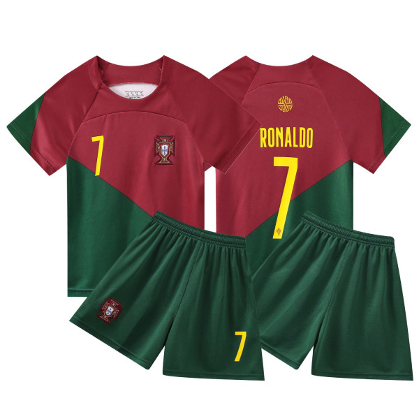 Fotbollsdräkt Set Barns Baby Barn Barnkläder Tröja Printed Grundskola Student Fotboll Träning Klass Lag Uniform Dagis 23 Portugal Home 7 Size 26 (140-150cm)