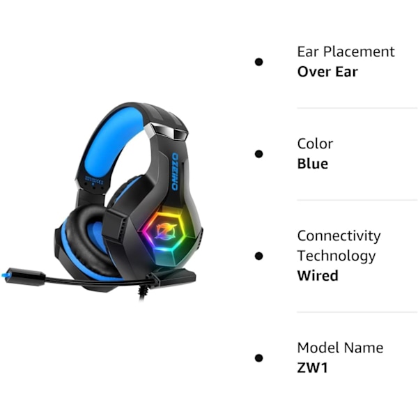 Gaming Headset PS5 PS4 Headset med 7.1 Surroundljud, Gaming Hörlurar med Brusreducerande Flexibel Mikrofon RGB LED Ljus Minne Ea