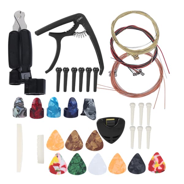 Gitarrtillbehör Kit Strängar Byte Winder Capo Pins Nagel Plektrum Combo Reparationsverktyg