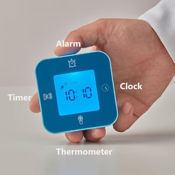 Klokke/Termometer/Alarm/Timer, 4 funksjoner skrivebordsklokke (blå)