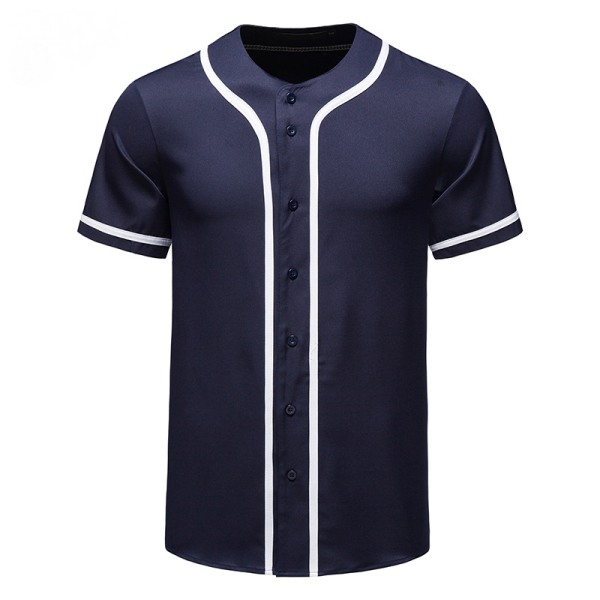 Baseballuniformer med knapp för män, tomma softbollsuniformer, hiphop Trendiga kortärmade aktivitetsskjortor marinblå—XXXL