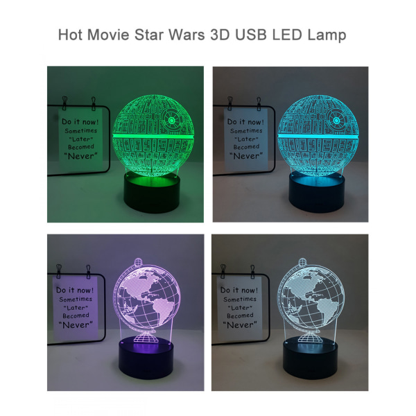 Qinwei Star Wars Night Light 3D Illusion Lamp Fjärrkontrollbelysning för Star Wars fans Heminredningslampa --- Style S