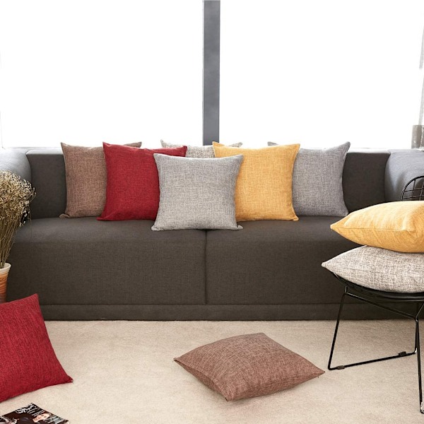 Sett med 2 sennepsgule putetrekk, rustikk lin, dekorative firkantede putetrekk, 18x18 tommer, for sofa- og sofadekorasjon