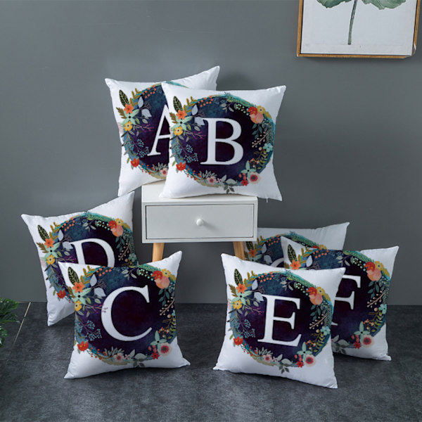 Engelsk alfabet pynteputeretrekk floral 18x18 tommer firkantet ferskenhud fløyel dekorative blomster putevar for soverom sofa sofa (bokstav P)