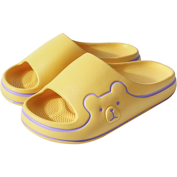 Kuddslippers för kvinnor och män Molnslippers halkfria snabbtorkande badrum duschslippers, öppna tår mjuka tjocka tofflor（Gul）