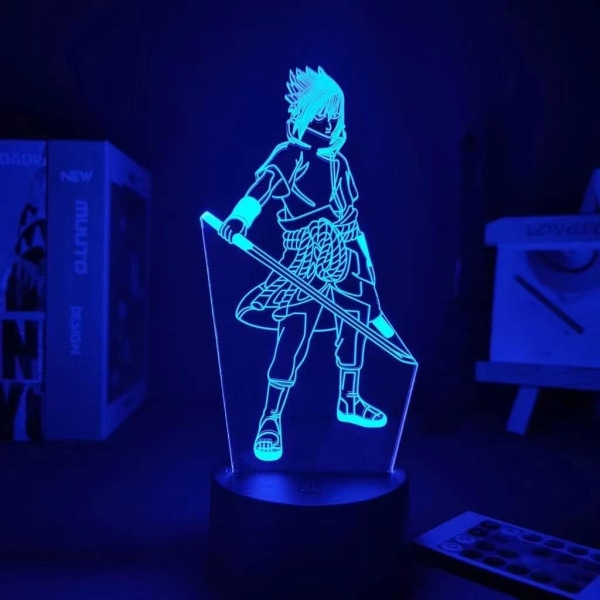 WJ 3D natlampe Uchiha Sasuke, 7 farver akrylplade 3D visuel lampe, 3D illusionslampe med 2-vejs strømtilstande, perfekt fødselsdagsgave Uchiha Sasuke