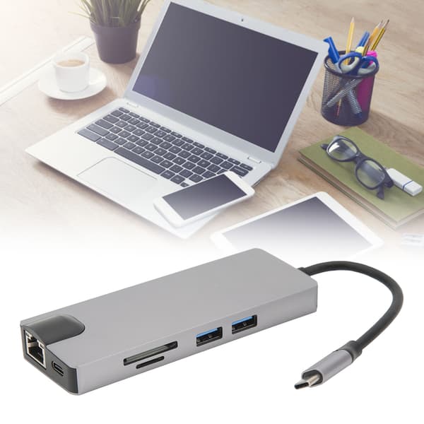 8-i-1 Type C til VGA HD multimediegrensesnitt hub-adapter PD hurtiglading USB3.0 hub