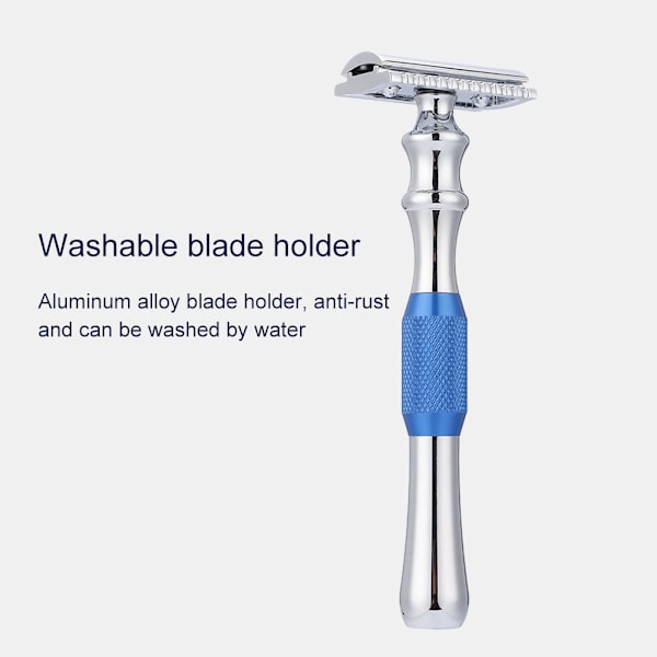 Man Rakning Razor Klassisk Dubbelkant Razor och Bas Säkerhet Rakning (Blå Razor   Bas)