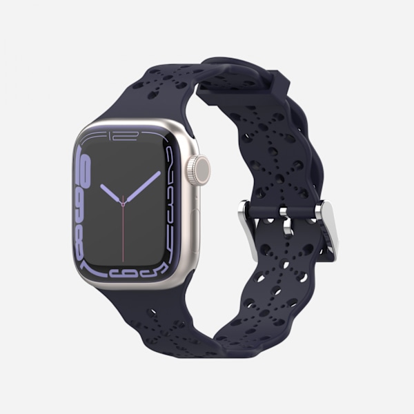 Kellohihna Apple iWatch 6/5/4/3/2/1 Generation SE Ontto Pitsi Kiinteä Silikoninen Hihna --- Midnight Blue（42/44/45MM）
