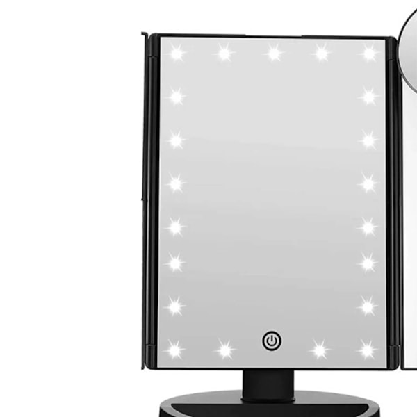Makeup spejl 3 side foldbar 2X 3X forstørrelse lysstyrke justering LED belyst forfængelighedsspejl