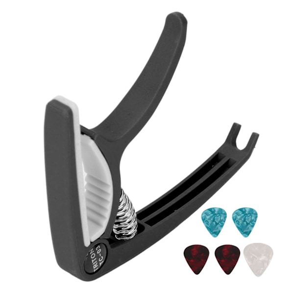 Elektrisk gitarr capo ABS snabb frigöring Ukulele gitarr capo set med 5PCS gitarr plektrum för mandolin banjo svart