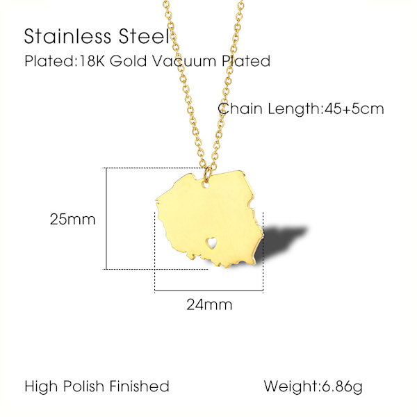 Polen Kort Halskæde, Simpel Kærlighed Hovedstad Warszawa Struktur Diagram Vedhæng Vedhæng Titanium Stål Dame Kraveben Kæde (guld)
