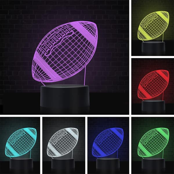Fodbold 3D Lampe Optisk Illusion Natlys - 7 Farver Touch Switch Auto Gradient Natlys, Akryl og ABS Base USB Kabel Dekorere Værelse