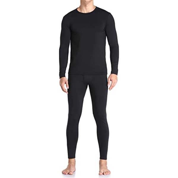 Thermal för män, Long Johns Base Layer Fleecefoder Topp Nederdel herr fleecekostym svart XL