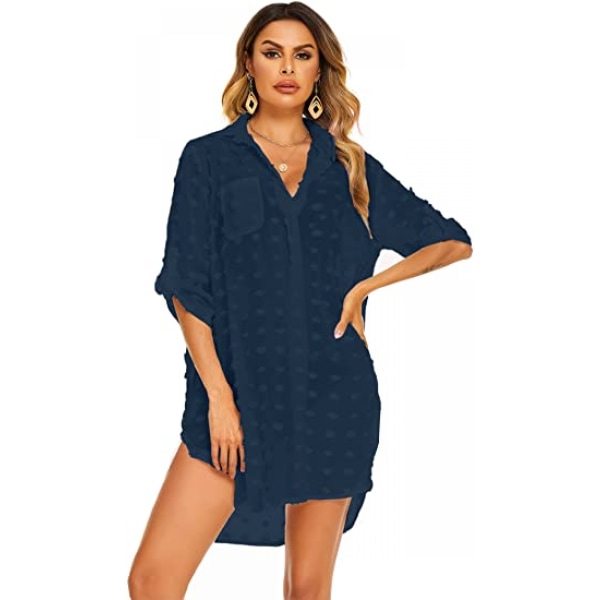 Kvinde badedragt strand cover ups skjorte bikini badetøj badetøj strand coverups kjole, B-navy blå, S