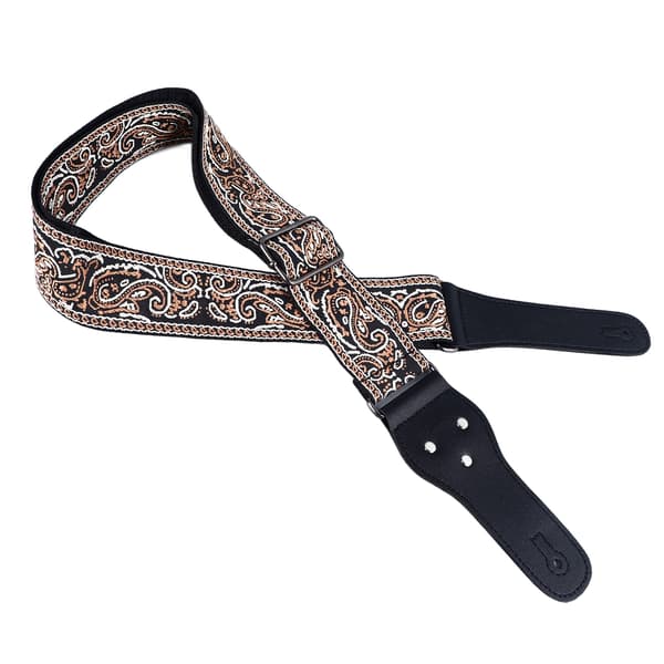 Gitarrrem med broderi, breddad justerbar axelrem med plektrum för akustisk elgitarr bas brun