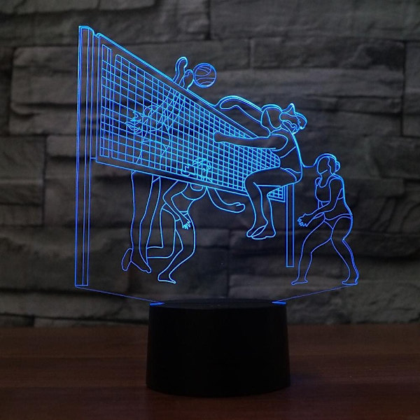 3D Play Volleyball Model Natlampe med 7 Farveskift LED Bordlampe Akryl Flad ABS Base USB Oplader Hjem Dekoration Legetøj Br