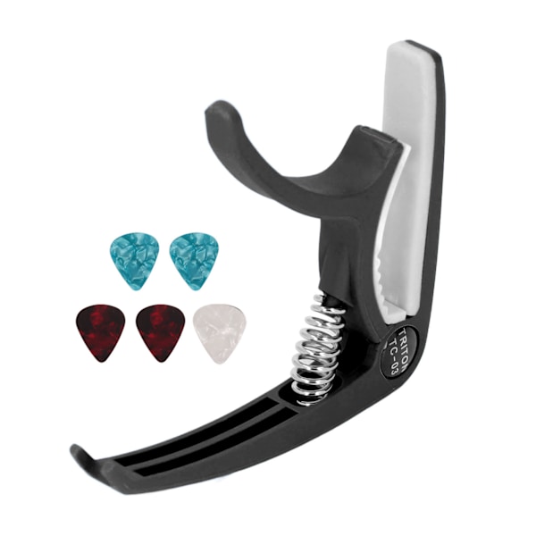 Elektrisk gitarr capo ABS snabb frigöring Ukulele gitarr capo set med 5PCS gitarr plektrum för mandolin banjo svart