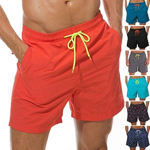 Badbyxor för män, snabbtorkande strandshorts, med fickor (orange)