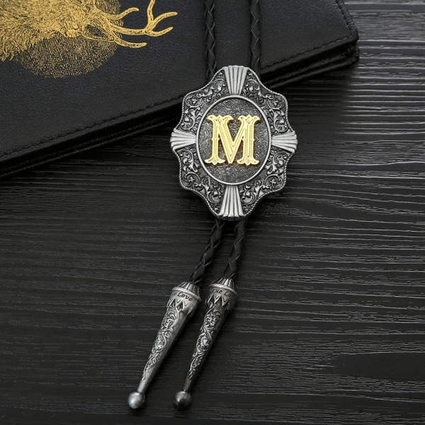 Bolo Tie til mænd - Vintage Initial Letter ABCDMJR til Z Western Cowboy Kostume Bryllup Bolo Ties
