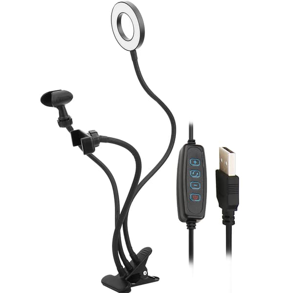USB LED ringfylllys med telefonholder og mikrofonklips for direktesending
