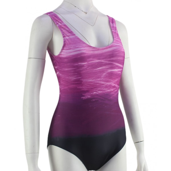 Dames Farveblok Print One Piece Badetøj Atletisk Træning Badetøj Badetøj --- Lilla （Størrelse XL）