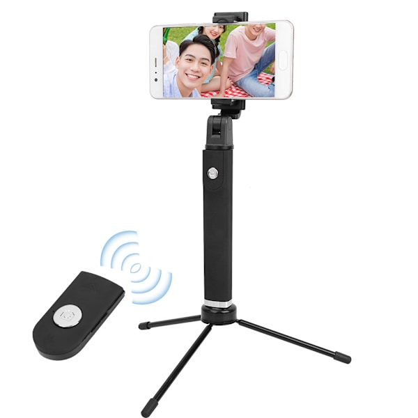 2 i 1 Bärbar 360° Rotation Bluetooth Selfie Stick Skrivbordsstativ med Spegel