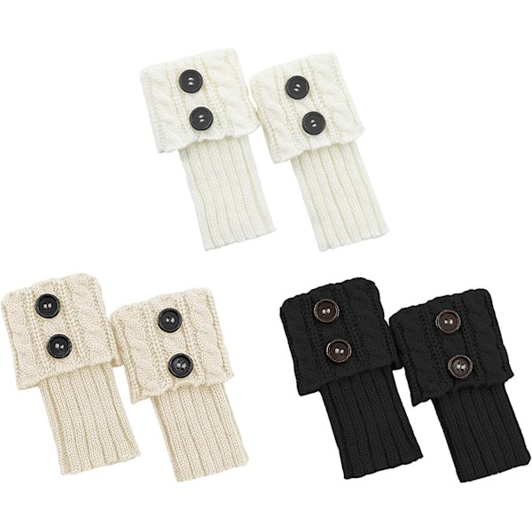 3pk strikkede ullstrømper Cover Short Button Twist Leg Cover Varm knebeskyttelse Dame Varm fotdeksel