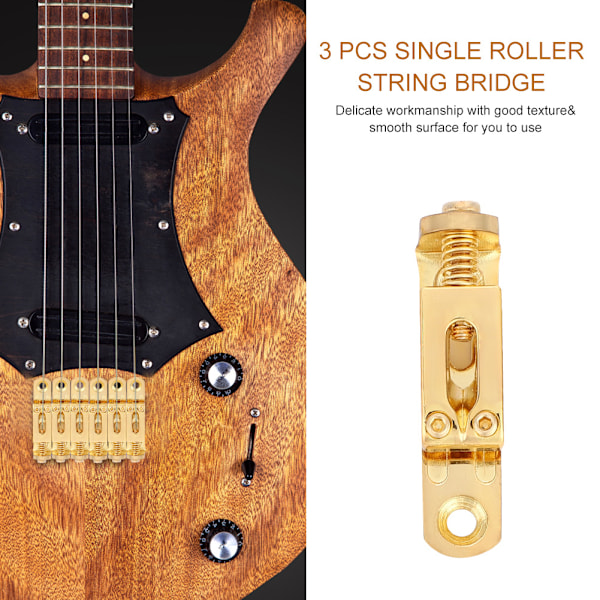 3 st enstaka strängbro 3 cm med skruvar skiftnyckel för gitarr instrument tillbehör (guld)