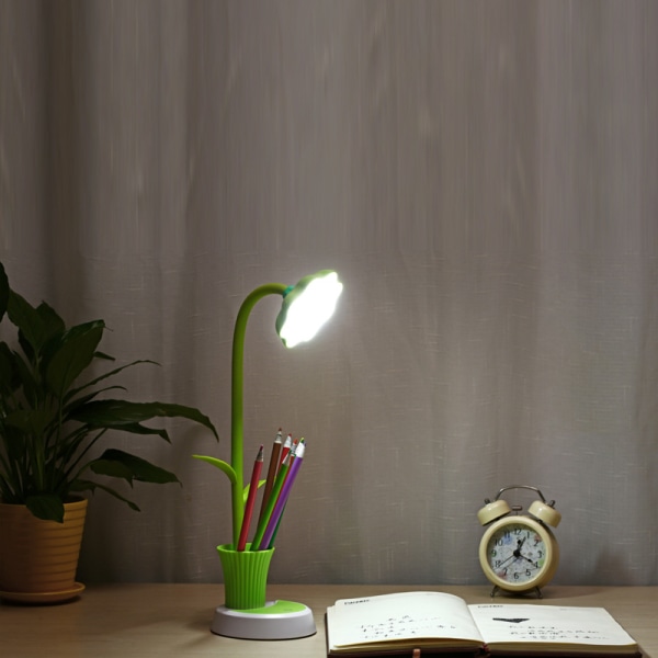 Skrivbordslampa för barn - Solros LED-laddningsbar bordslampa Stöd Ögonskydd Liten skrivbordslampa Fällbar för läsning, studier och kontor, Justerbar ljusstyrka
