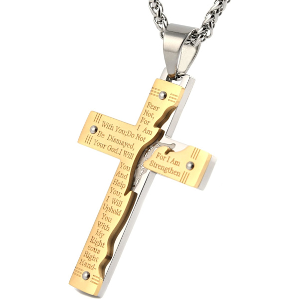 Herre Rustfrit Stål Jesus Kristus Krucifiks Kors Herrens Bøn Vedhæng Halskæde B 18K Gold