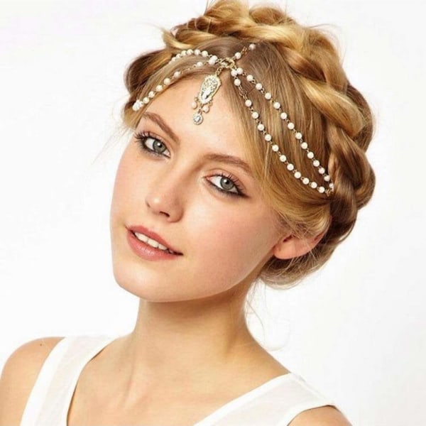 Kvinde Halloween Boho Vintage Guld HovedkædeKvast Perle Rhinestone Krystal Hovedbeklædning Hår Tilbehør Fest Hår Smykker til Kvinder og Piger