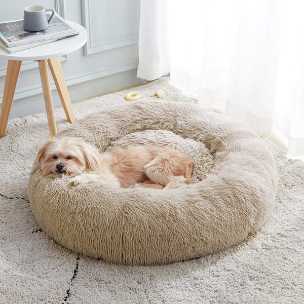 Rolig Hundekurv & Kattekurv, Anti-Angst Donut Hundekurv, Varmende Hyggelig Blød Hund Rund Kurv (Bunt/24\")