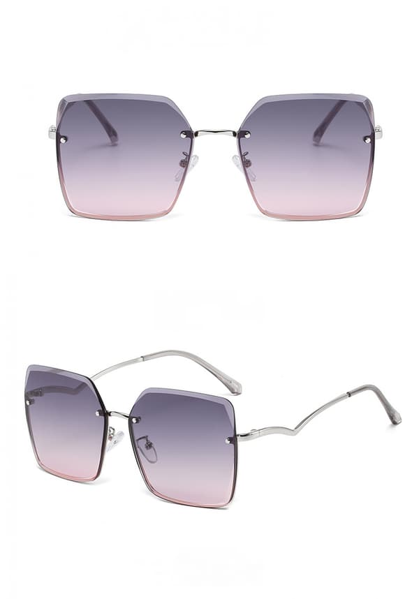 Mote Dame Rimless Kuttede Kant Solbriller UV-beskyttelse Store Ramme Solbriller---Sølv Ramme Gradient Grå Rosa