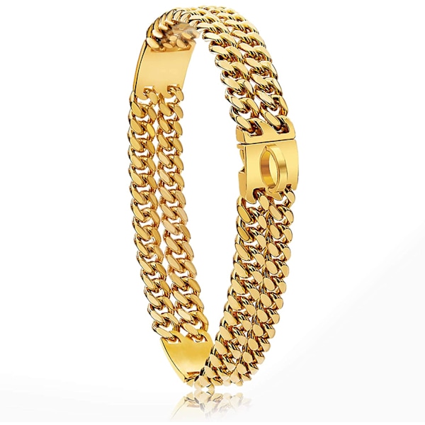 18K Forgyldt Charm 24mm Bred Heavy Duty Stærk Cuban Kædeled Hundekrave med Stålspænde, Stærk Rustfrit Stål Metal Hund Tr