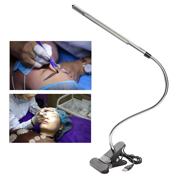 Bärbar USB LED-klämma bordslampa justerbar skrivbordslampa för tatuering/manikyr/smink svart