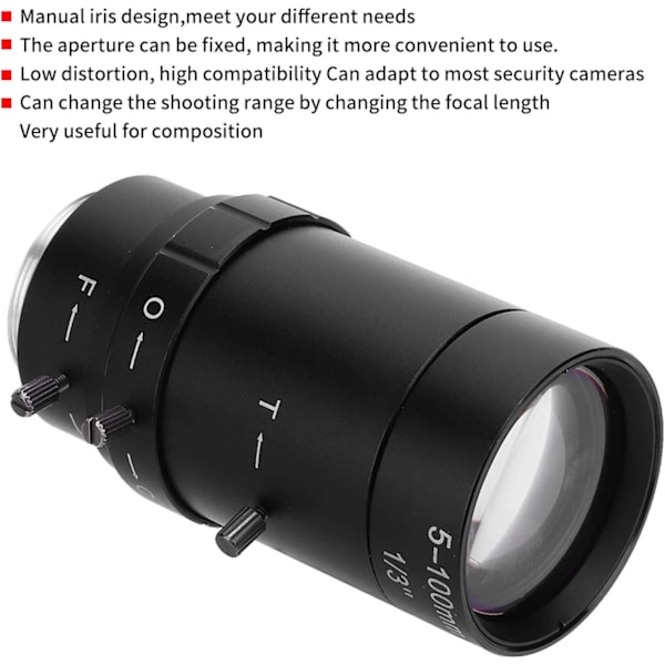 Kamerobjektiv, 1,3MP Zoom CCTV-objektiv, CS-fäste Manuell Bländare 5-100mm Aluminiumlegering, med Låg Förvrängning, Hög Kompatibilitet för Säkerhetskamera