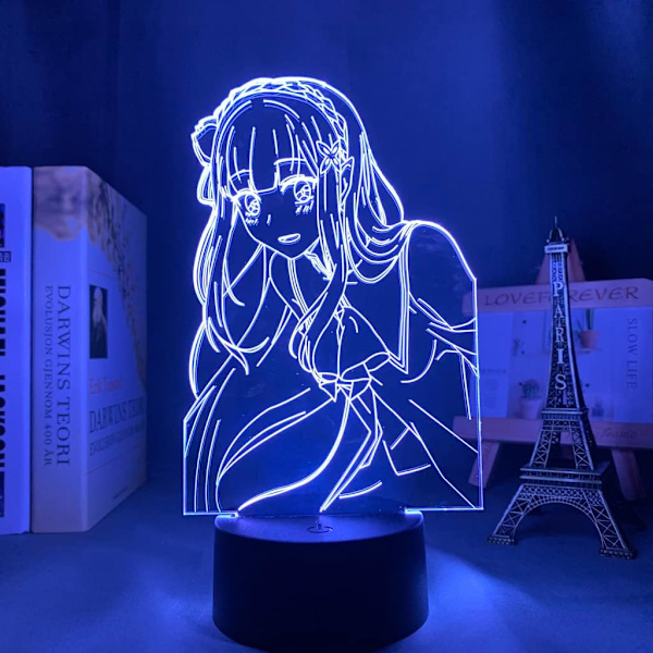 Anime Light Re Zero Starting Life LED-yövalo Huoneen Sisustukseen Yövaloksi Lahjaksi Re Zero Emilia 3D-lamppu